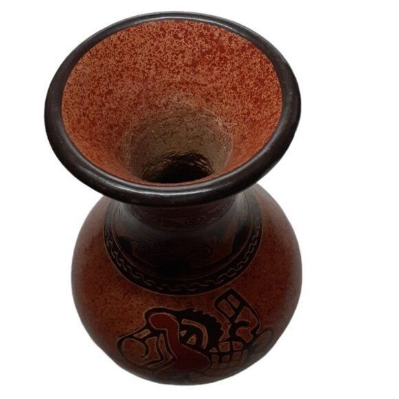 Atisan Costa Rican Pottery Signed Vase Hour Glass Speckled 6" Latin America - Picture 6 of 6